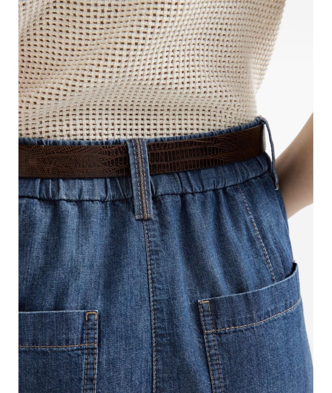 BRUNELLO CUCINELLI Синие хлопковые прямые брюки, фото 5