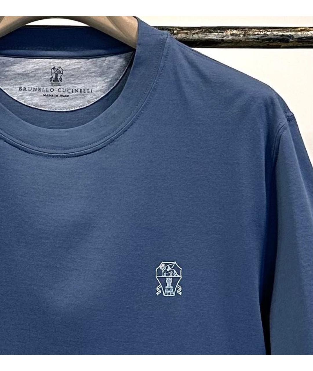 BRUNELLO CUCINELLI Синяя хлопковая футболка, фото 3