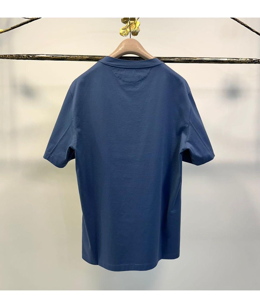 BRUNELLO CUCINELLI Синяя хлопковая футболка, фото 2