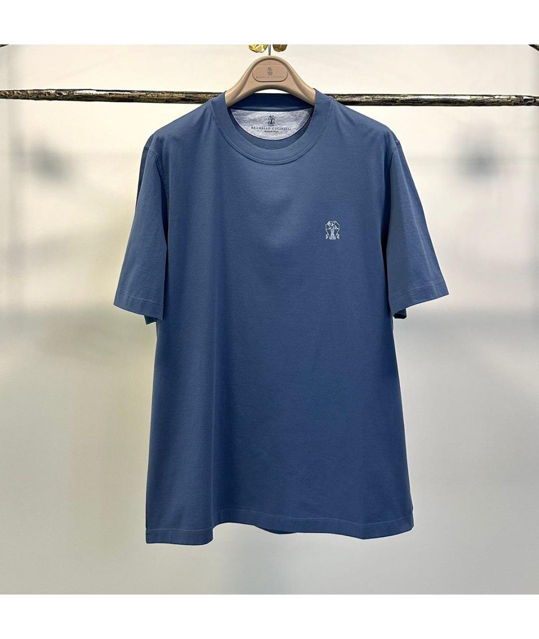 BRUNELLO CUCINELLI Синяя хлопковая футболка, фото 9