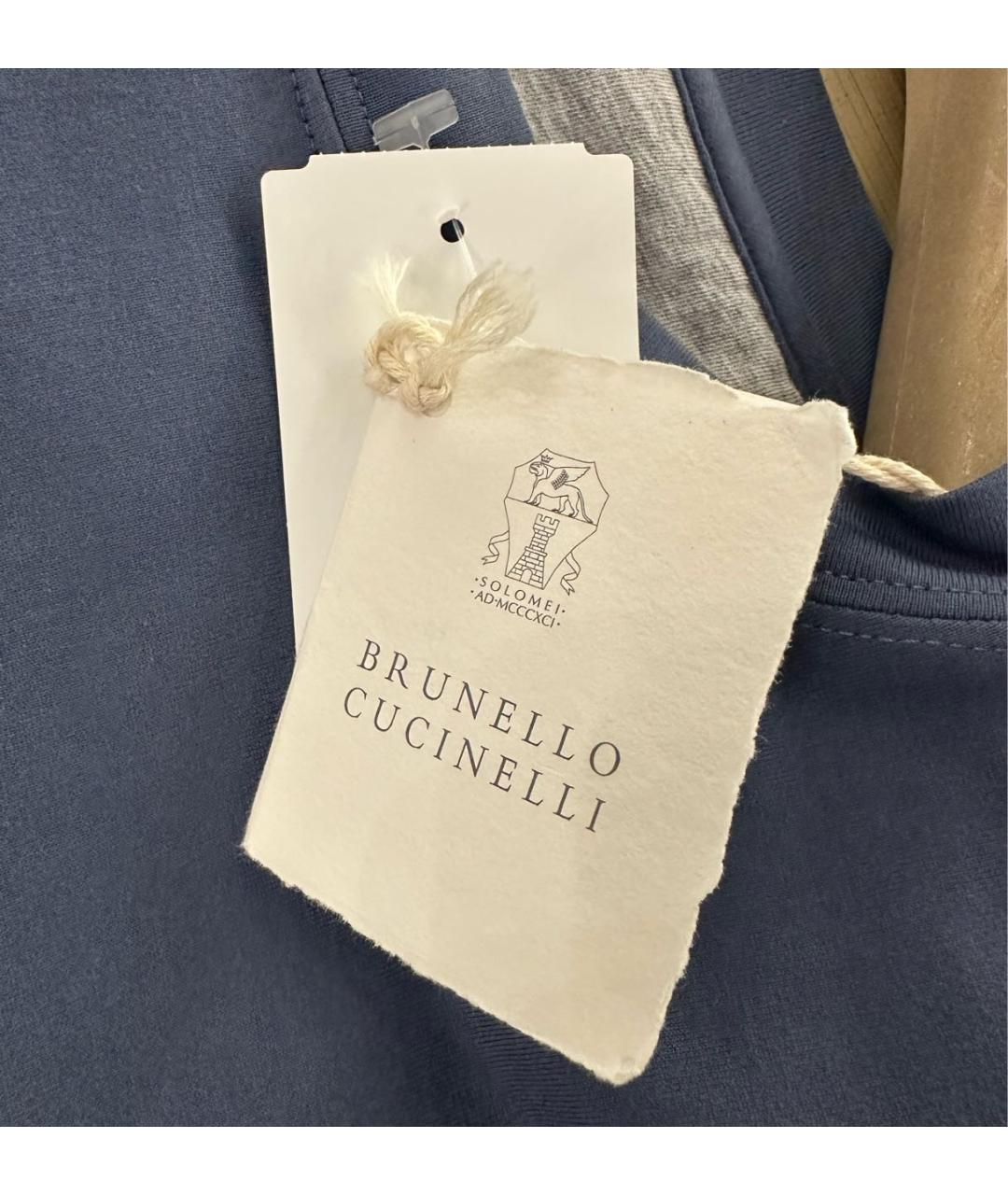 BRUNELLO CUCINELLI Синяя хлопковая футболка, фото 4