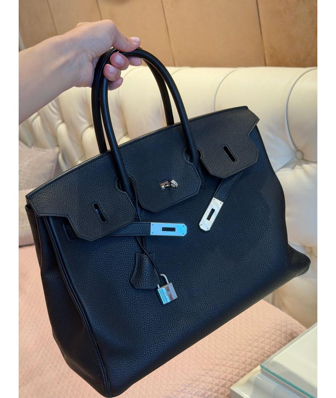 HERMES Черная кожаная сумка с короткими ручками, фото 2