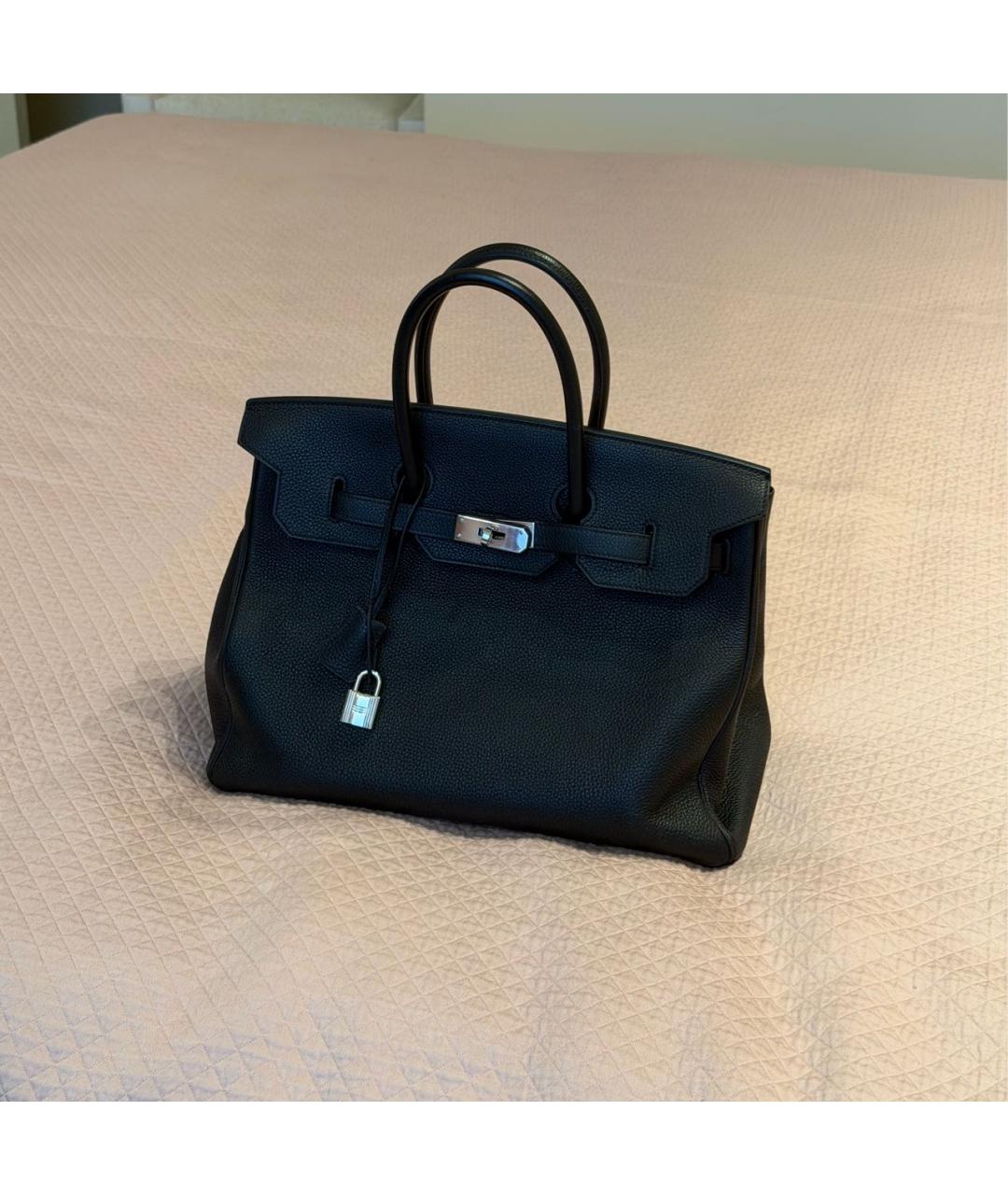 HERMES Черная кожаная сумка с короткими ручками, фото 5