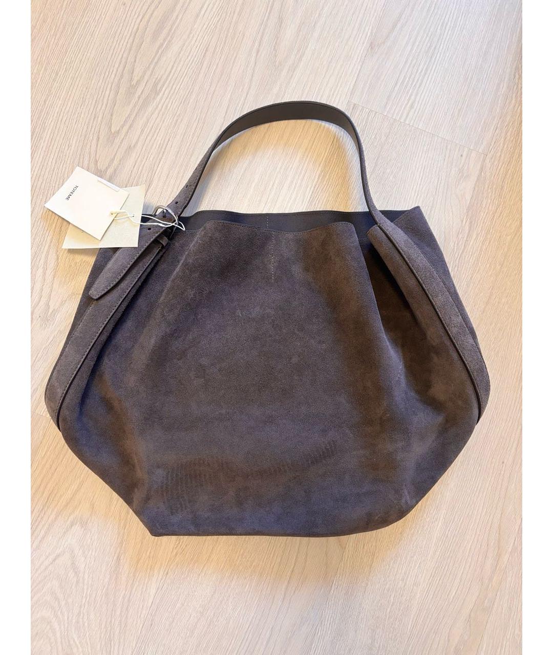 TOTEME Серая замшевая сумка тоут, фото 5