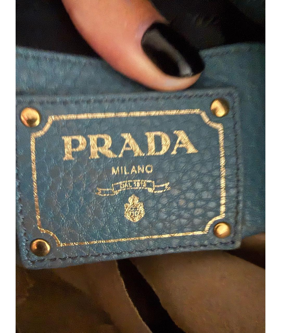 PRADA Голубая кожаная сумка тоут, фото 4