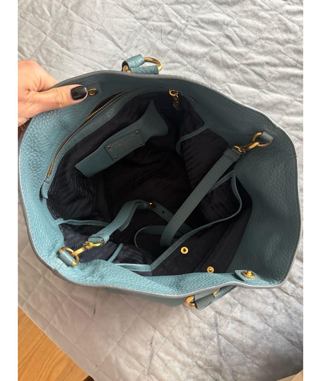 PRADA Голубая кожаная сумка тоут, фото 3