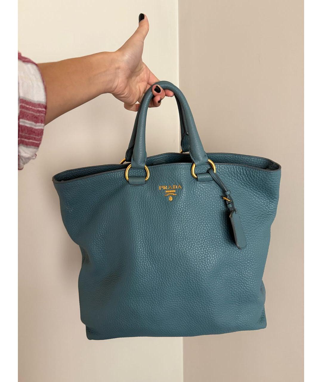 PRADA Голубая кожаная сумка тоут, фото 6