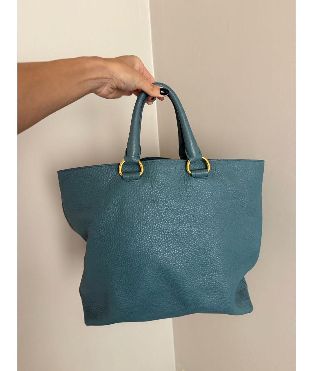 PRADA Голубая кожаная сумка тоут, фото 2
