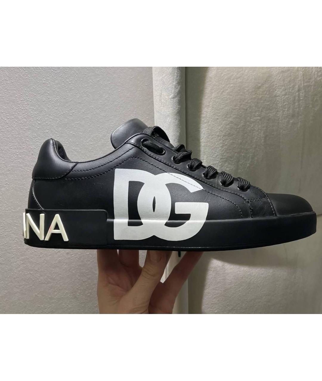 DOLCE&GABBANA Черные кожаные кеды, фото 8