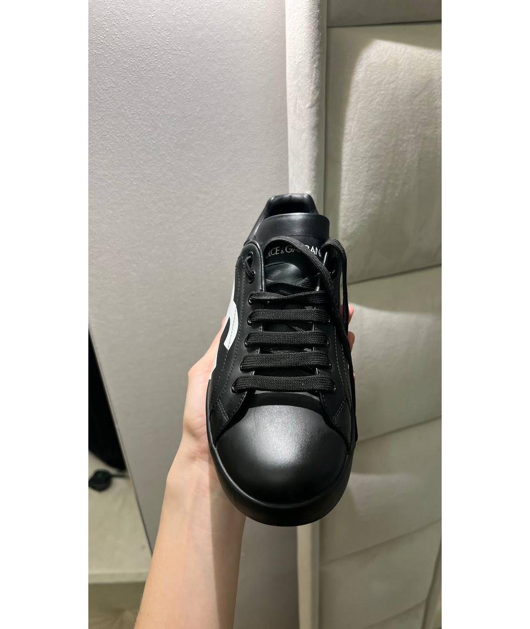 DOLCE&GABBANA Черные кожаные кеды, фото 2