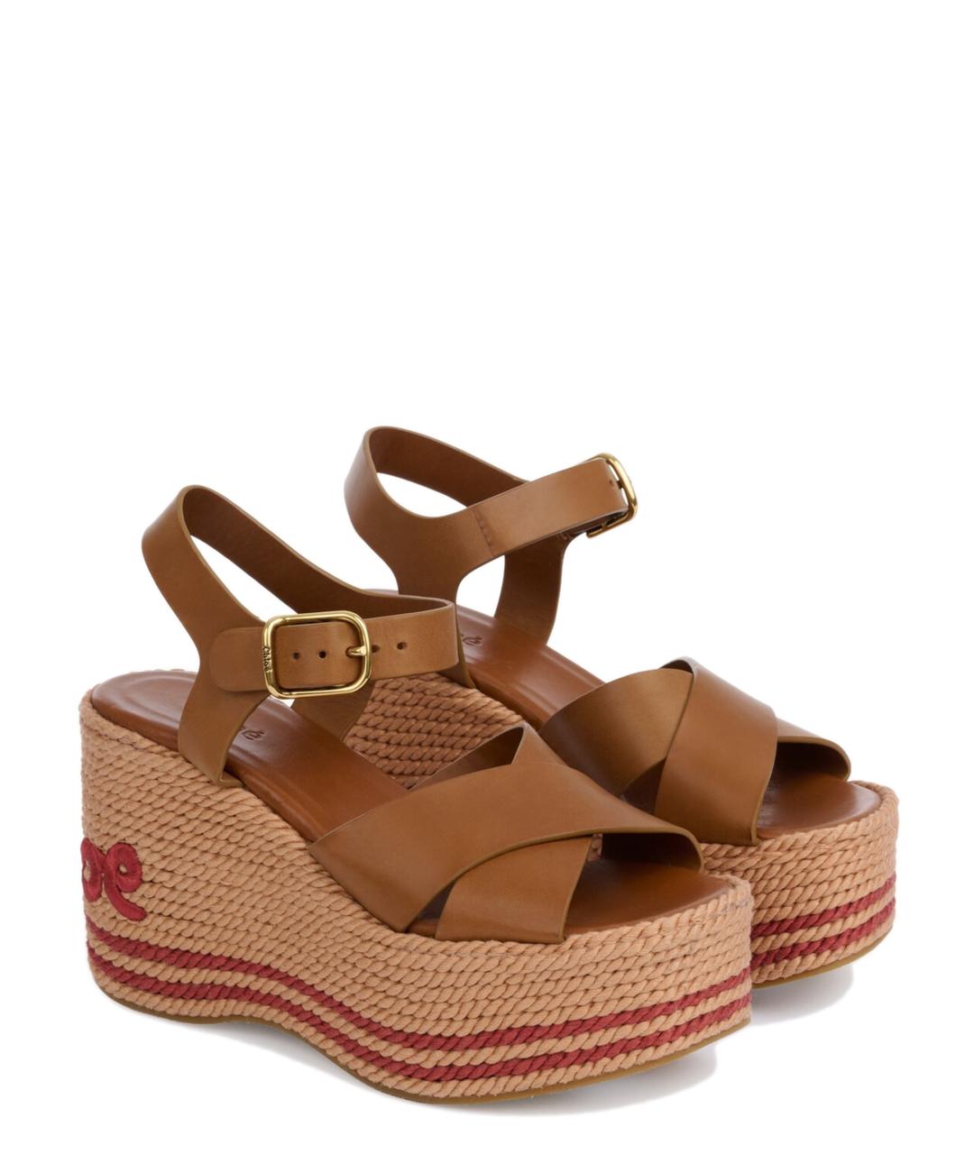 CHLOE Коричневые кожаные босоножки, фото 2