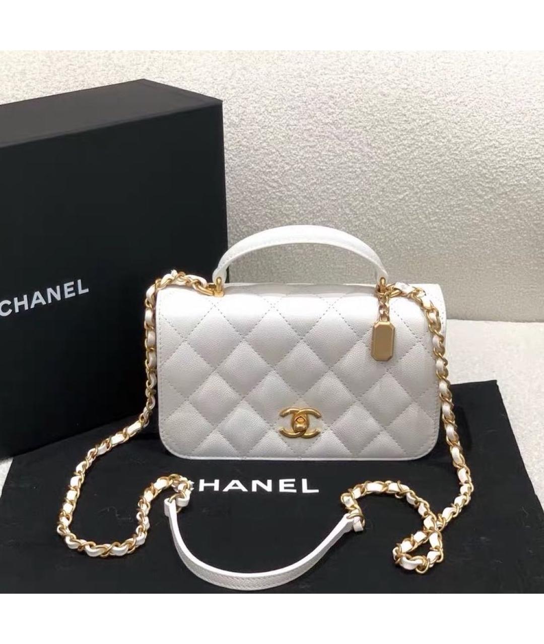 CHANEL Белая кожаная сумка через плечо, фото 3