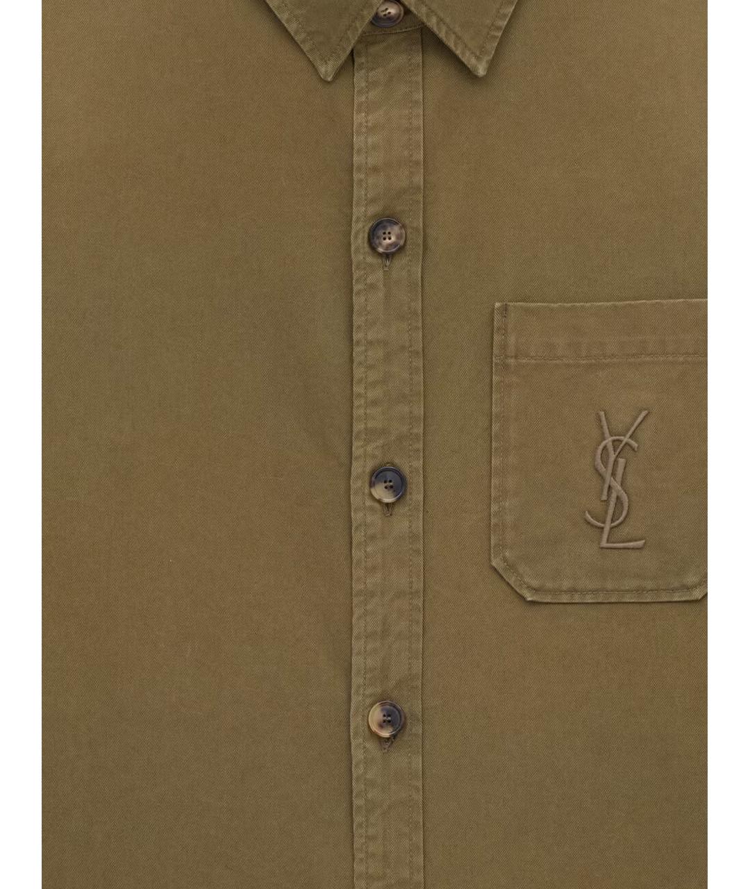 SAINT LAURENT Хаки хлопковая рубашка, фото 3
