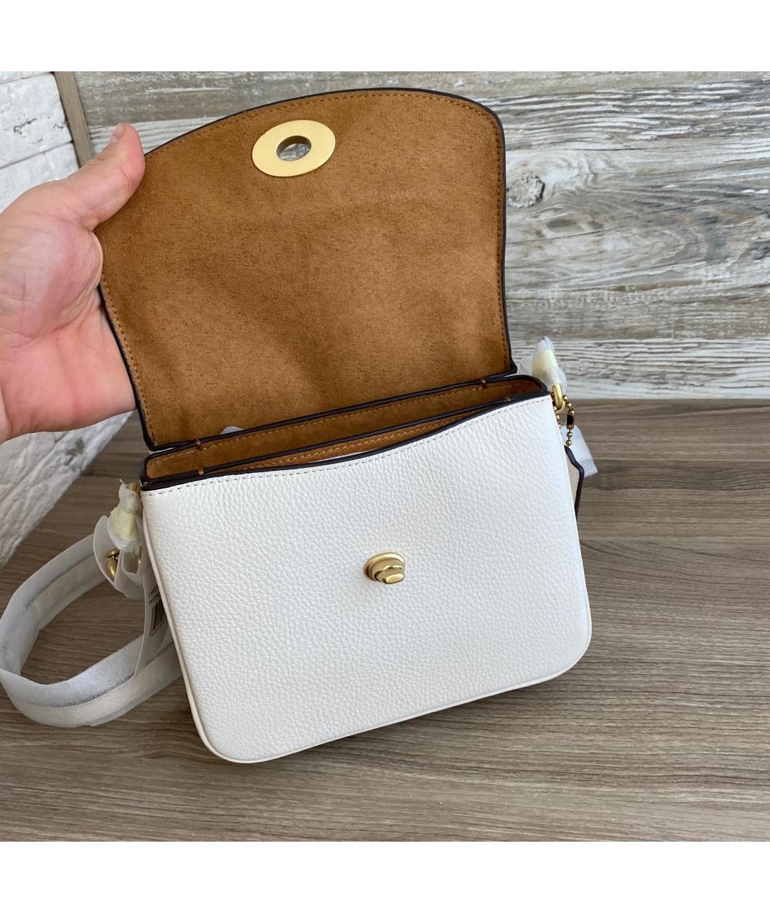 COACH Белая кожаная сумка с короткими ручками, фото 9