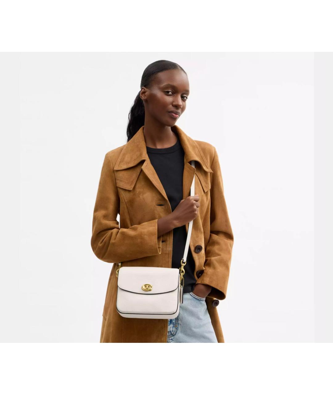 COACH Белая кожаная сумка с короткими ручками, фото 4