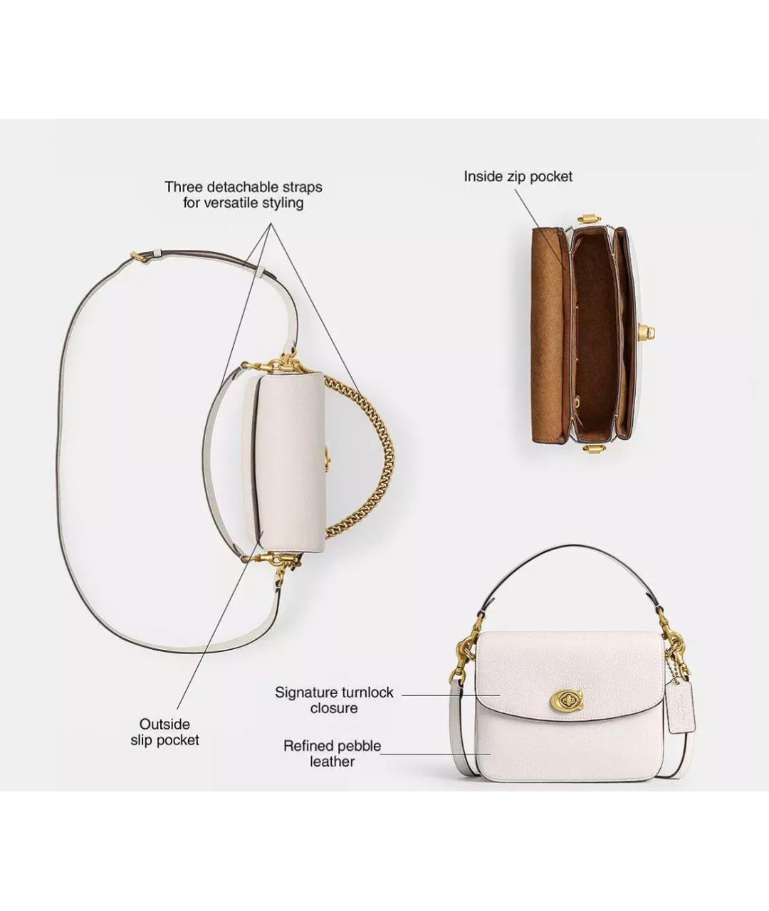 COACH Белая кожаная сумка с короткими ручками, фото 3