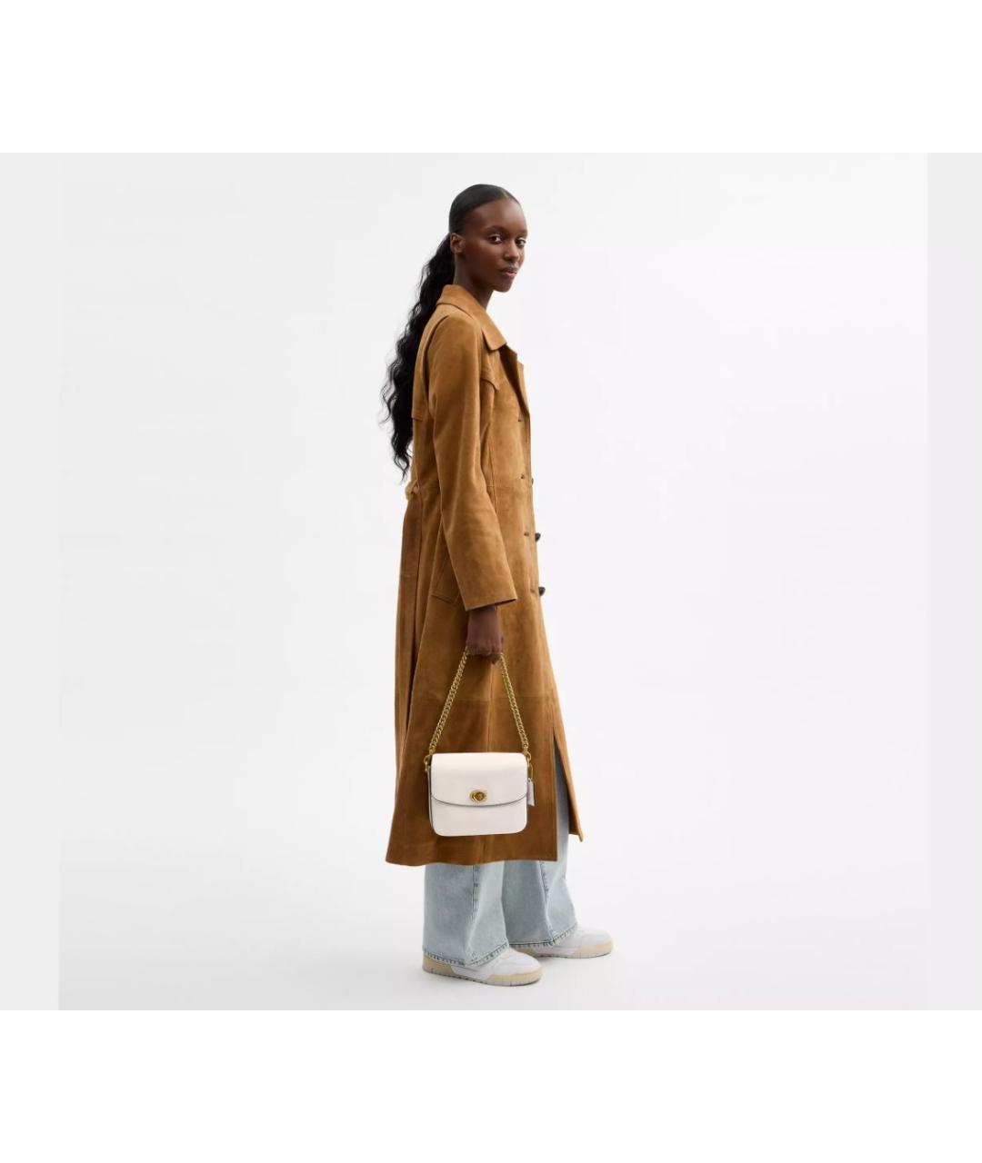 COACH Белая кожаная сумка с короткими ручками, фото 6