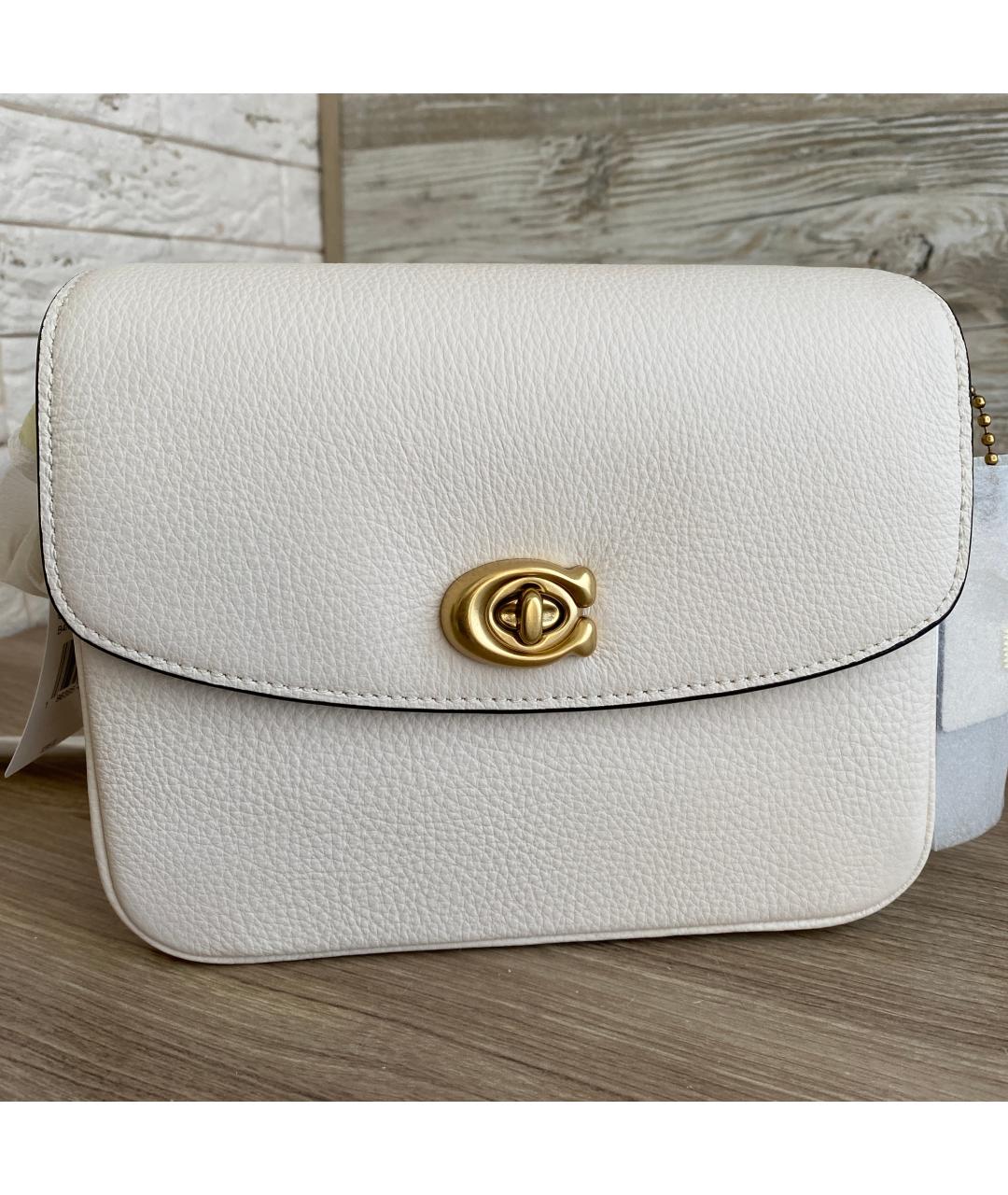 COACH Белая кожаная сумка с короткими ручками, фото 7