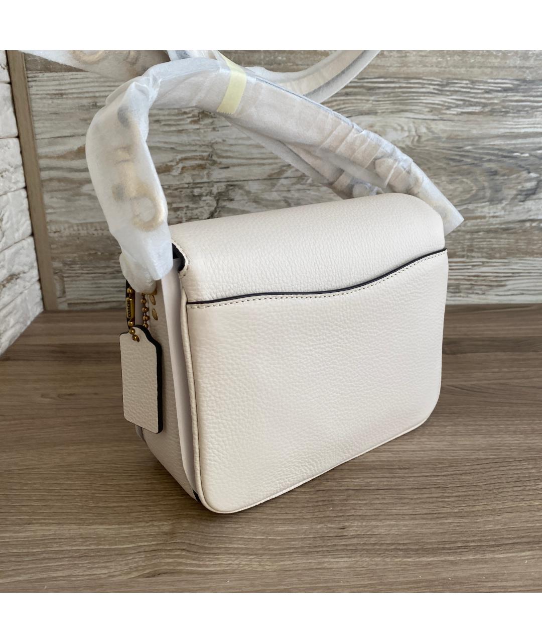 COACH Белая кожаная сумка с короткими ручками, фото 8