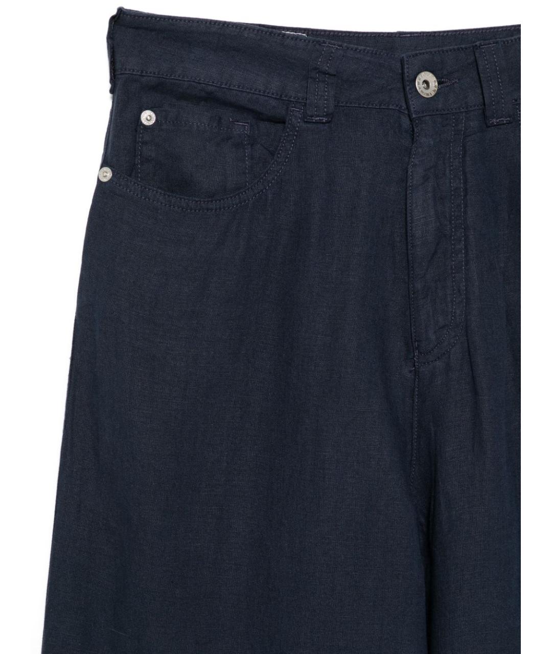 EMPORIO ARMANI Темно-синие льняные брюки широкие, фото 3