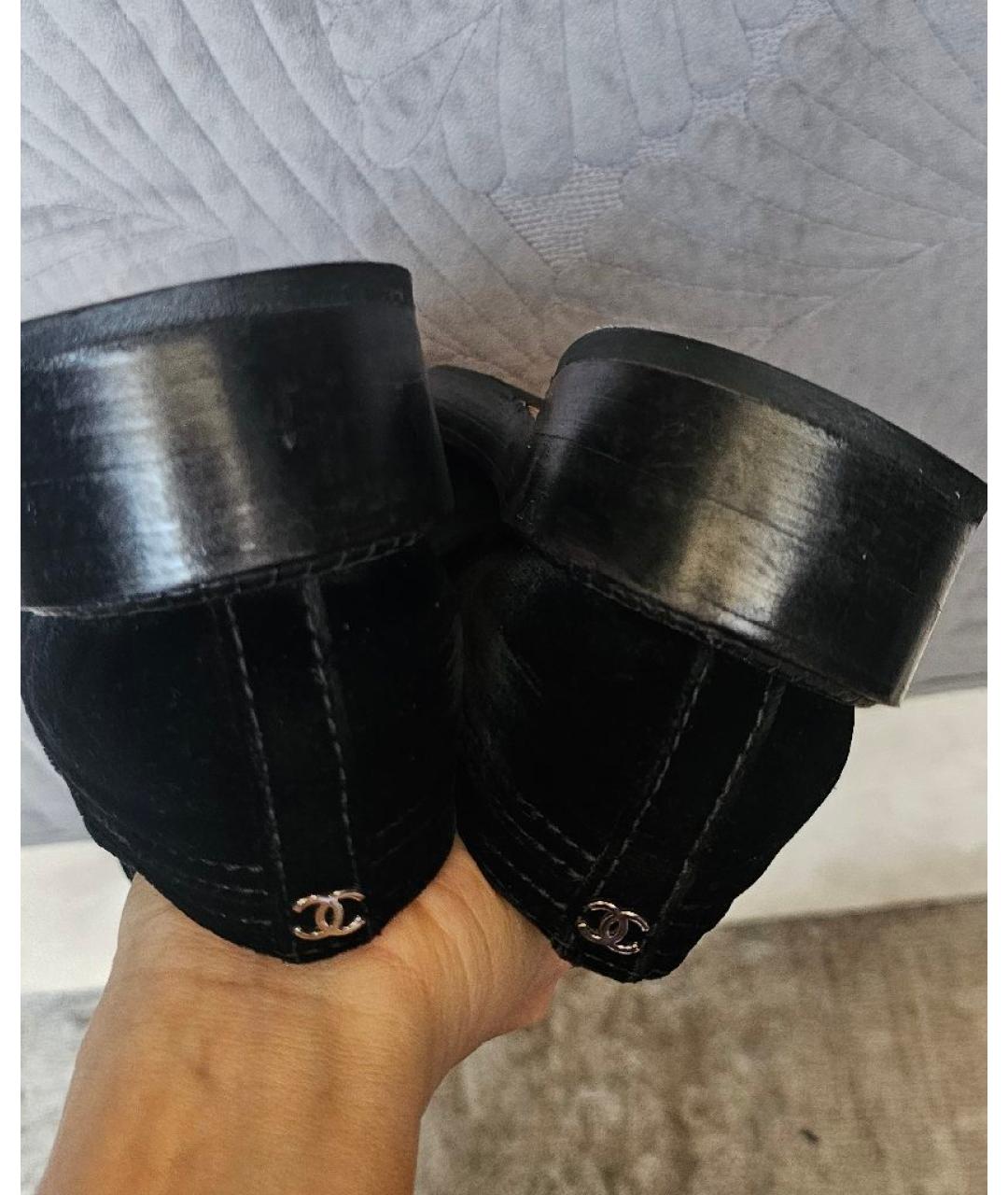 CHANEL Черные бархатные лоферы, фото 6