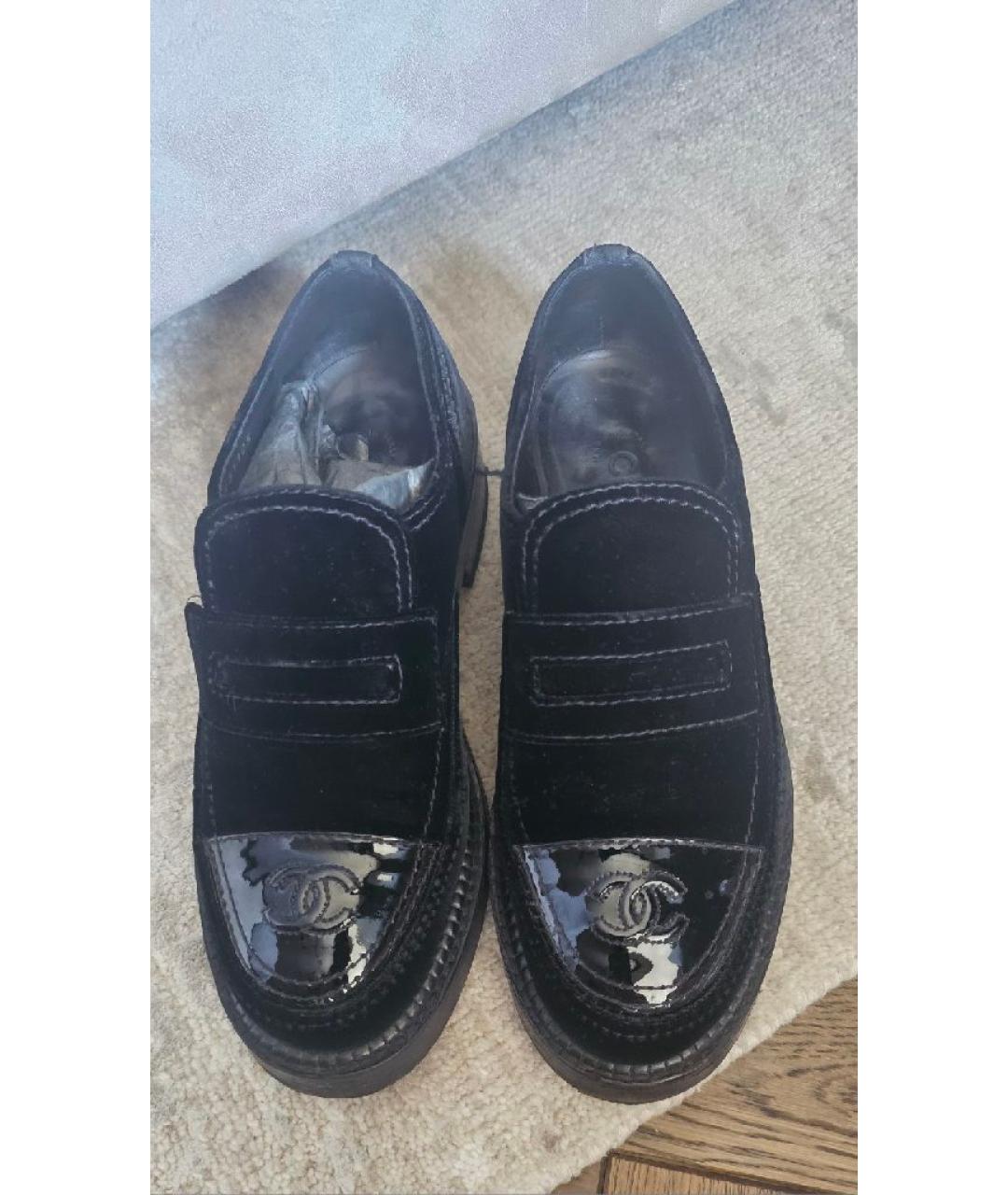 CHANEL Черные бархатные лоферы, фото 3