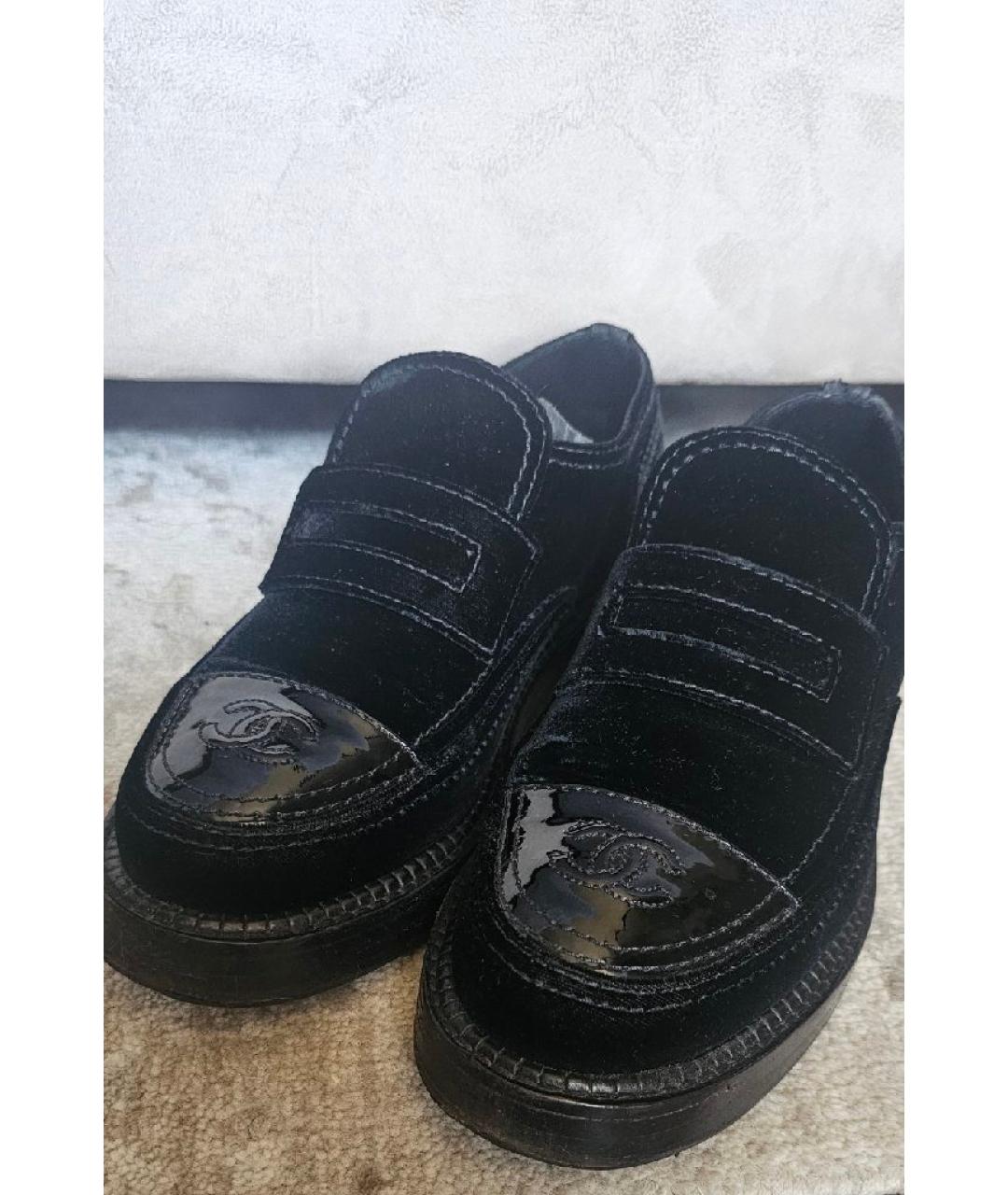 CHANEL Черные бархатные лоферы, фото 2