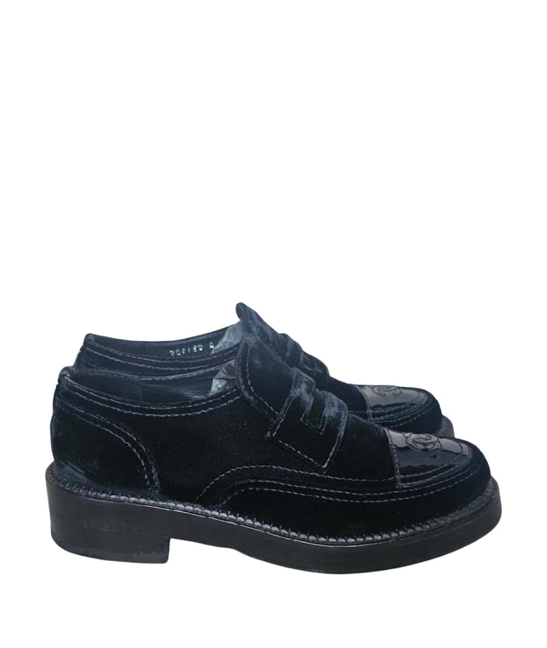 CHANEL Черные бархатные лоферы, фото 1