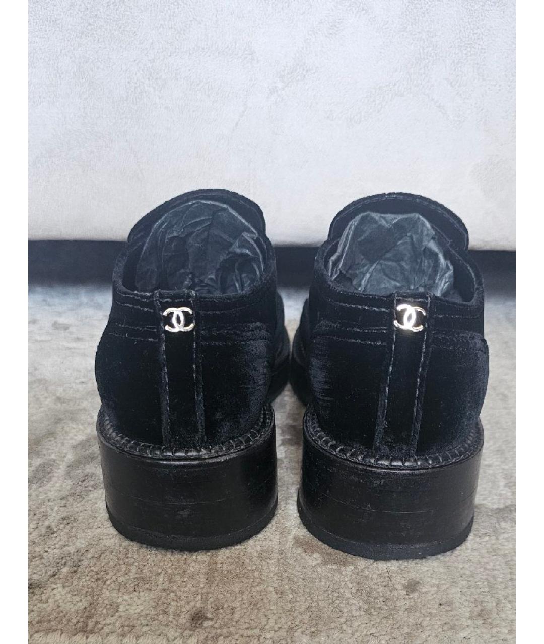 CHANEL Черные бархатные лоферы, фото 4
