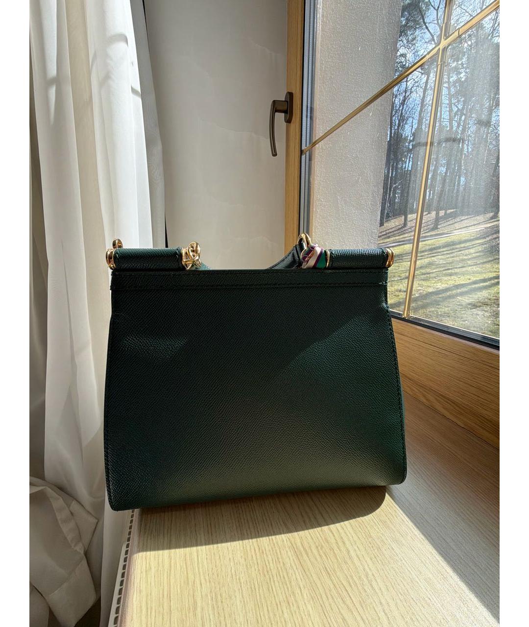 DOLCE&GABBANA Зеленая кожаная сумка с короткими ручками, фото 3
