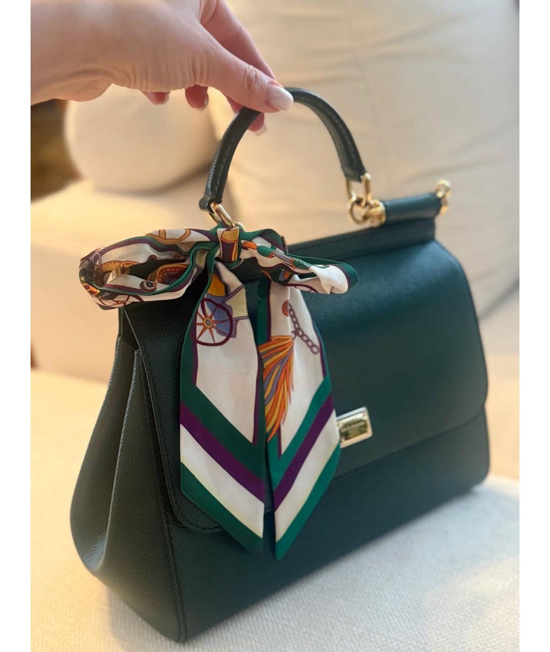 DOLCE&GABBANA Зеленая кожаная сумка с короткими ручками, фото 6