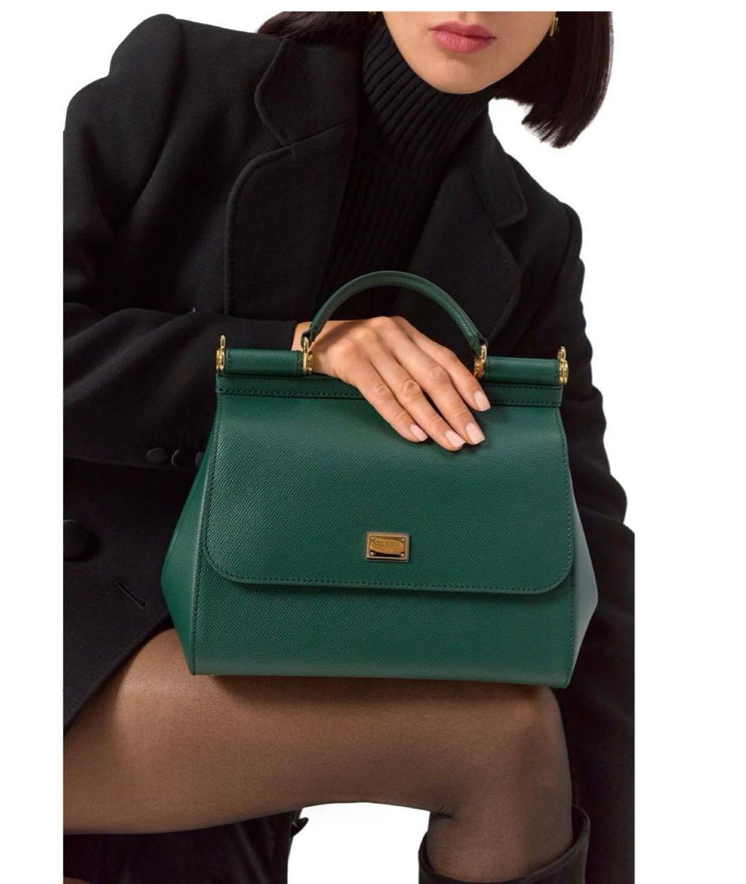 DOLCE&GABBANA Зеленая кожаная сумка с короткими ручками, фото 5