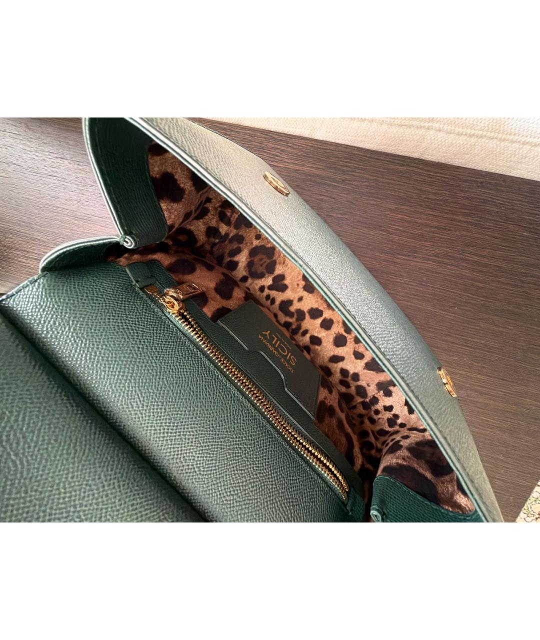 DOLCE&GABBANA Зеленая кожаная сумка с короткими ручками, фото 4