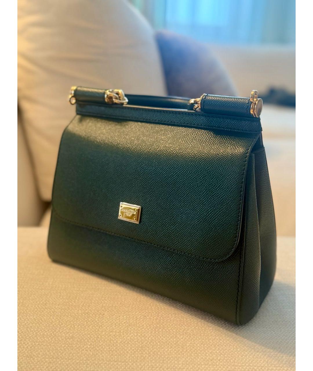 DOLCE&GABBANA Зеленая кожаная сумка с короткими ручками, фото 7