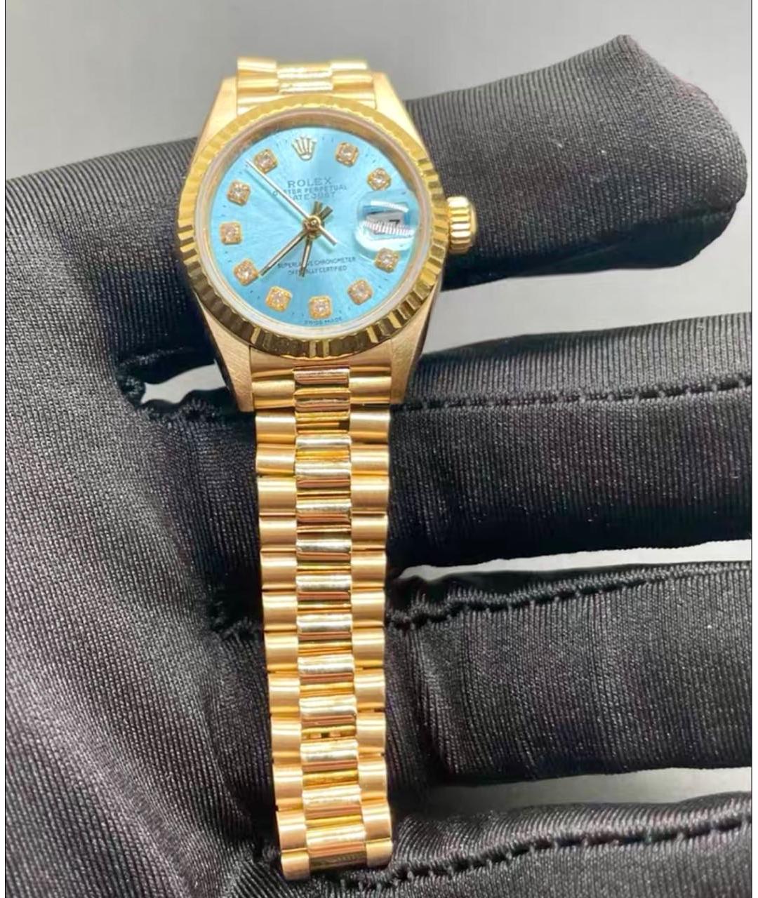 ROLEX Голубые часы из желтого золота, фото 2