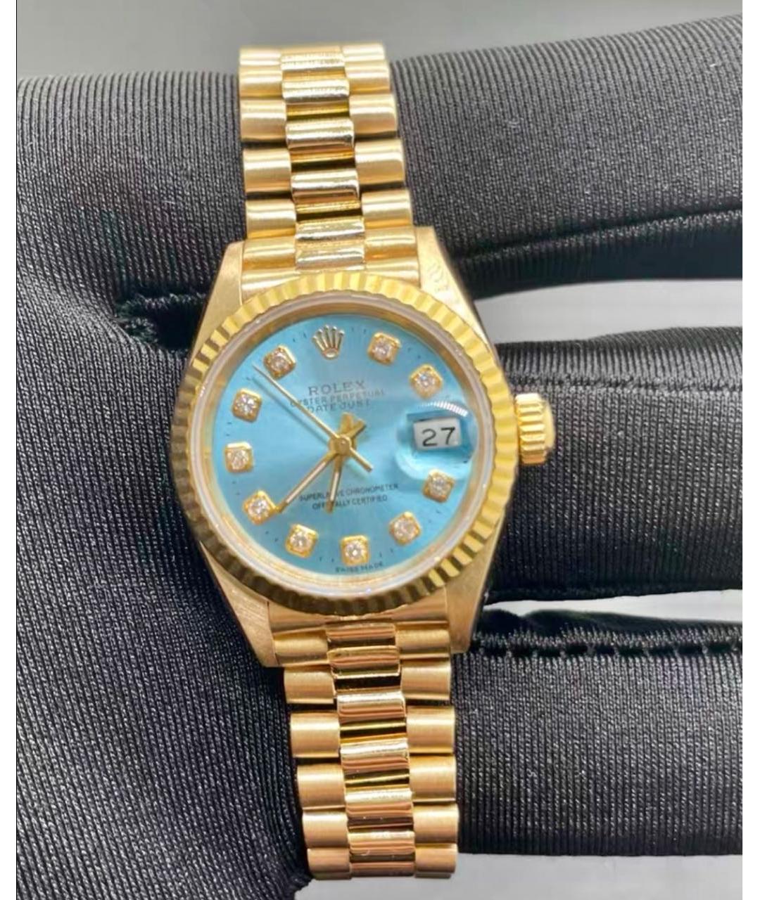 ROLEX Голубые часы из желтого золота, фото 5