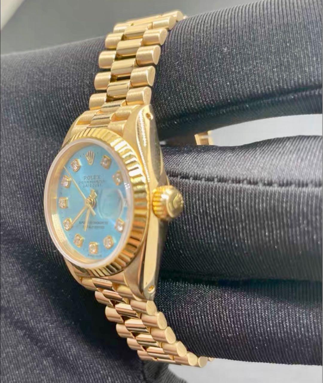 ROLEX Голубые часы из желтого золота, фото 3