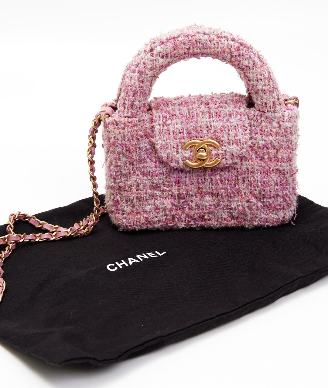 CHANEL Розовая твидовая сумка через плечо, фото 6