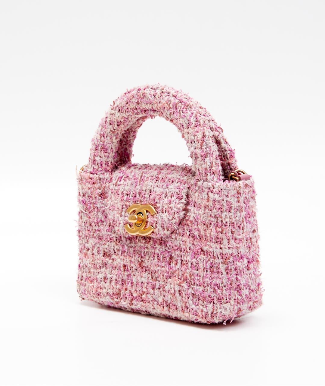 CHANEL Розовая твидовая сумка через плечо, фото 2