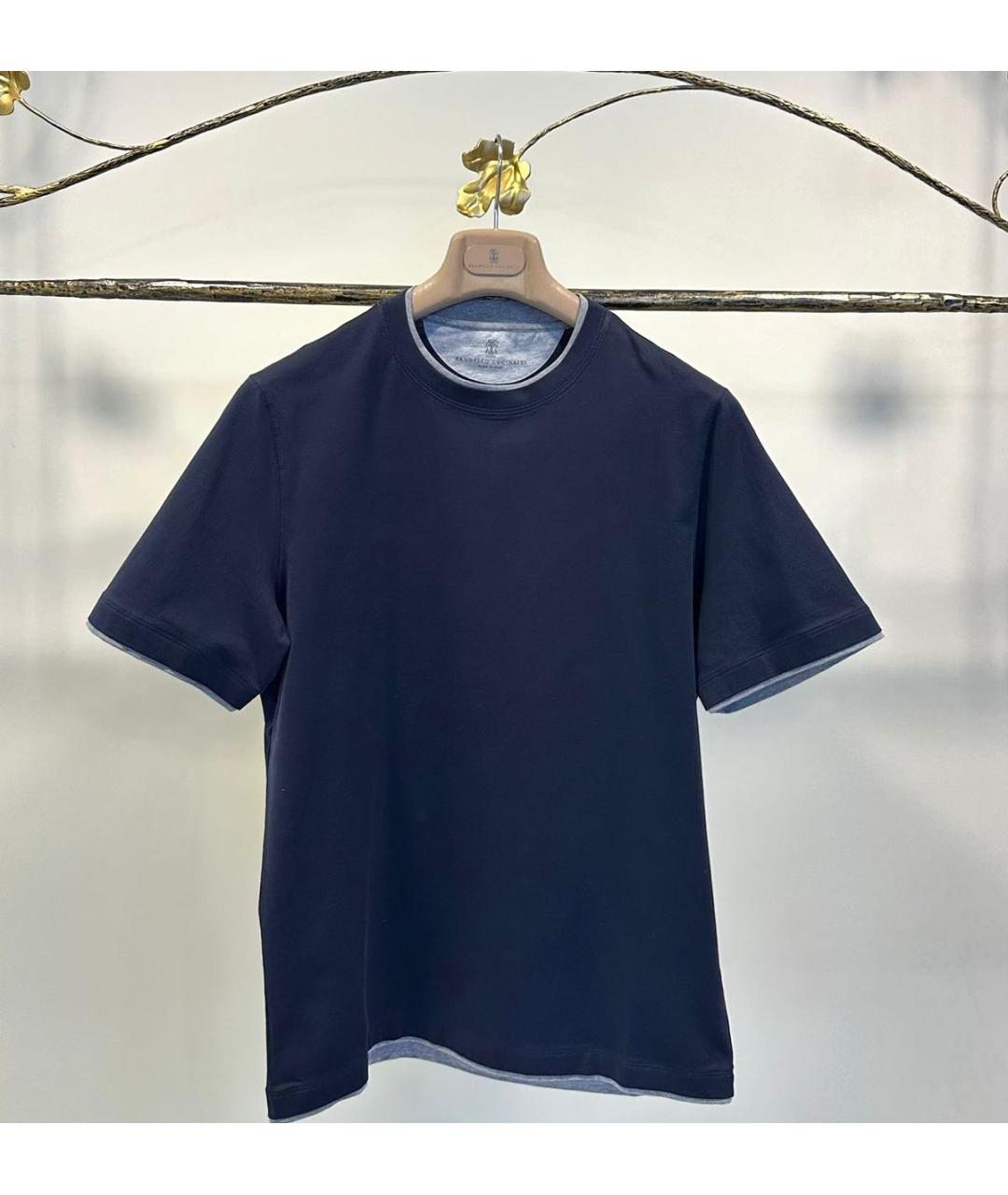 BRUNELLO CUCINELLI Темно-синяя хлопковая футболка, фото 8