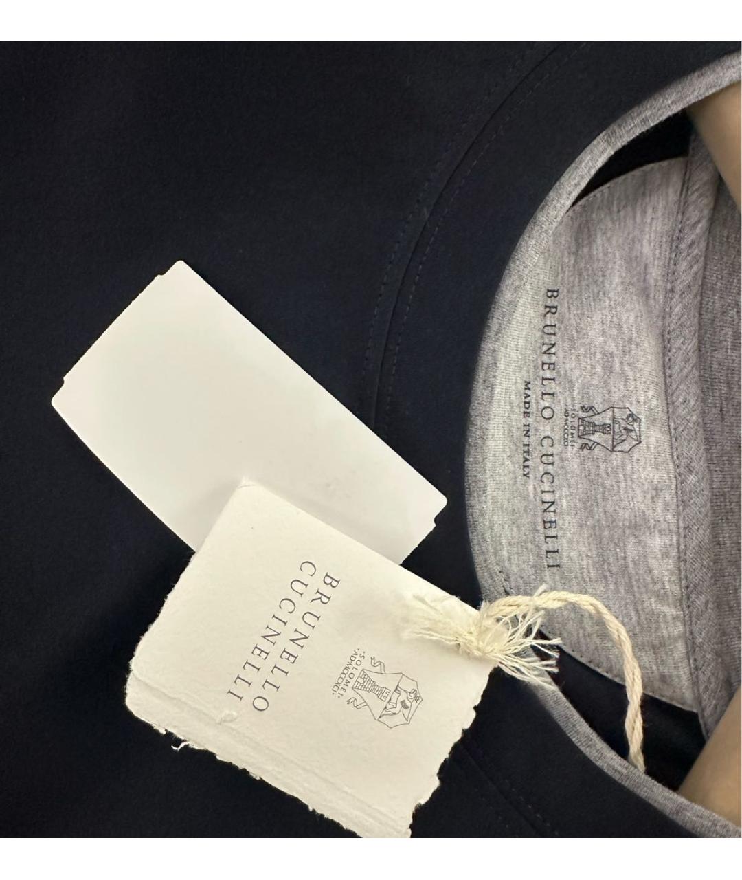 BRUNELLO CUCINELLI Темно-синяя хлопковая футболка, фото 3