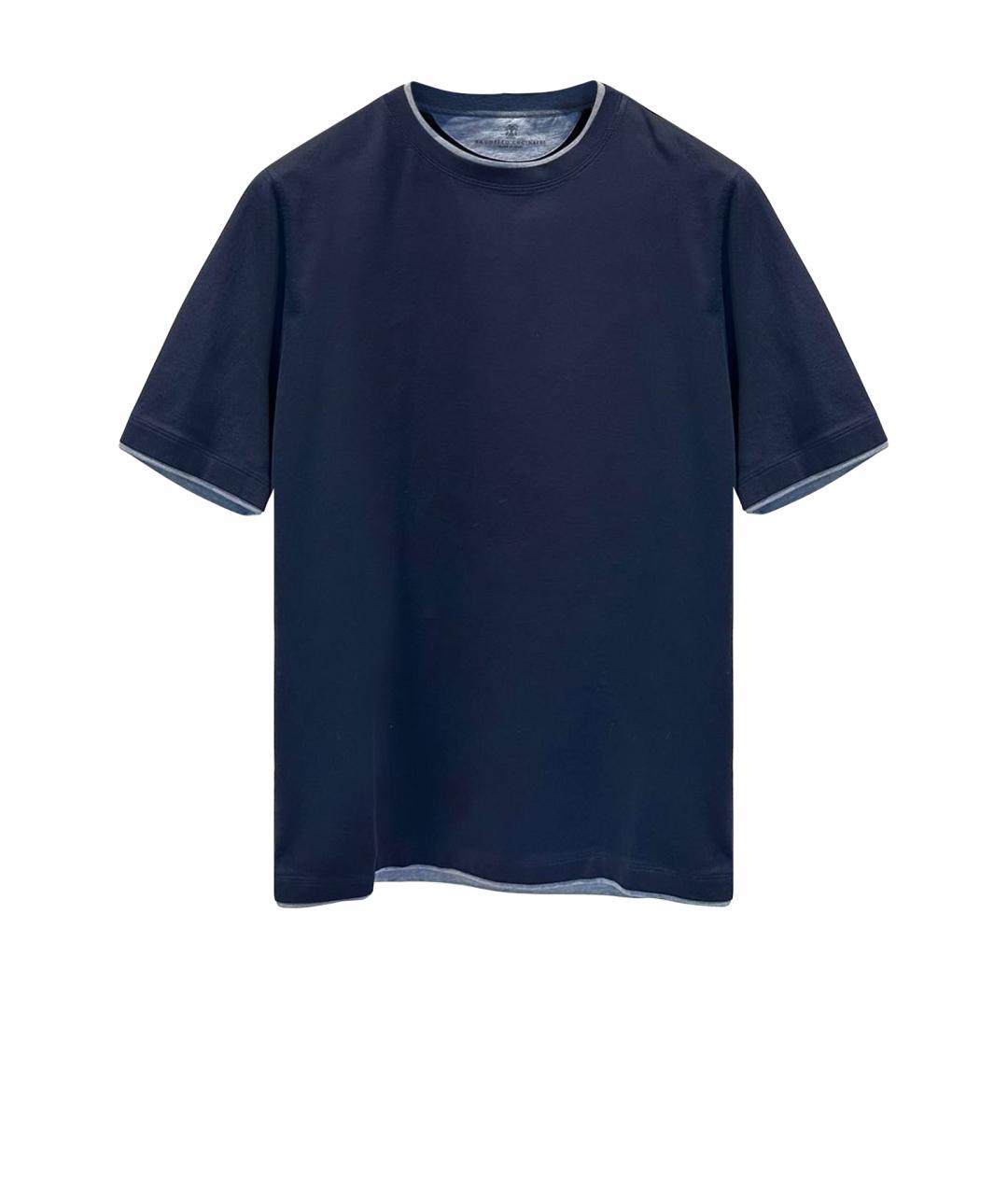 BRUNELLO CUCINELLI Темно-синяя хлопковая футболка, фото 1