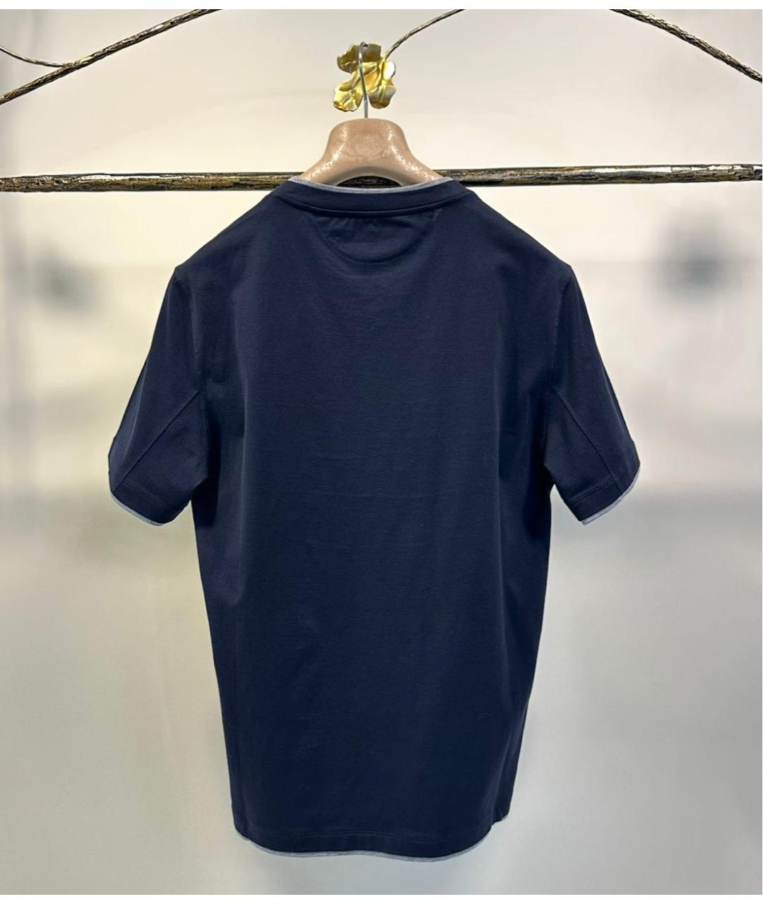 BRUNELLO CUCINELLI Темно-синяя хлопковая футболка, фото 2