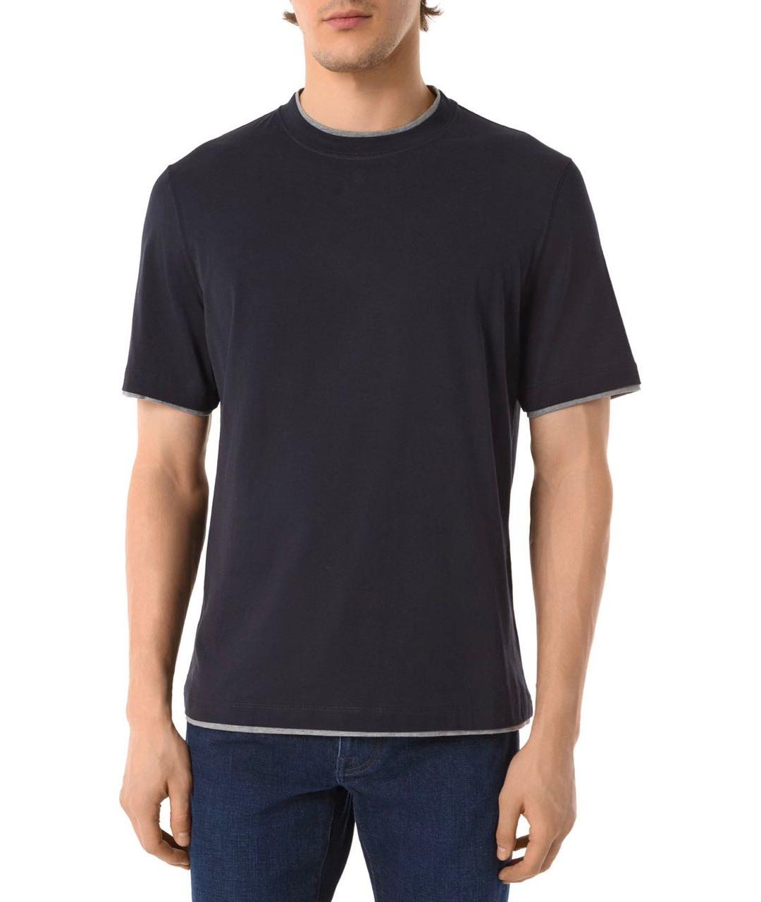 BRUNELLO CUCINELLI Темно-синяя хлопковая футболка, фото 7