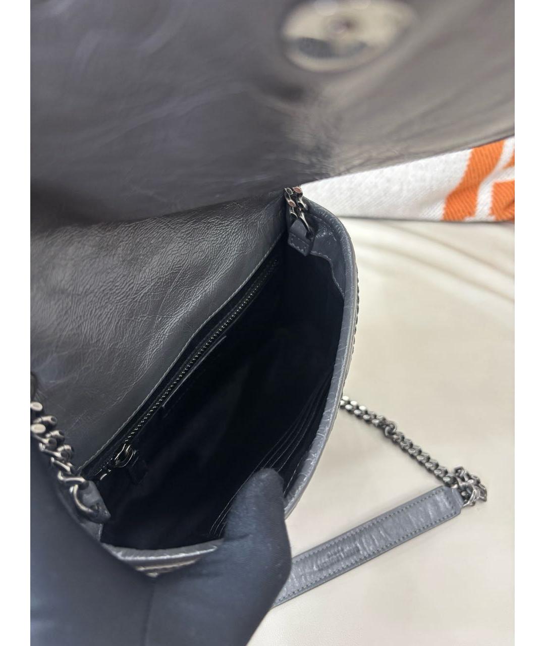 SAINT LAURENT Серая кожаная сумка через плечо, фото 8
