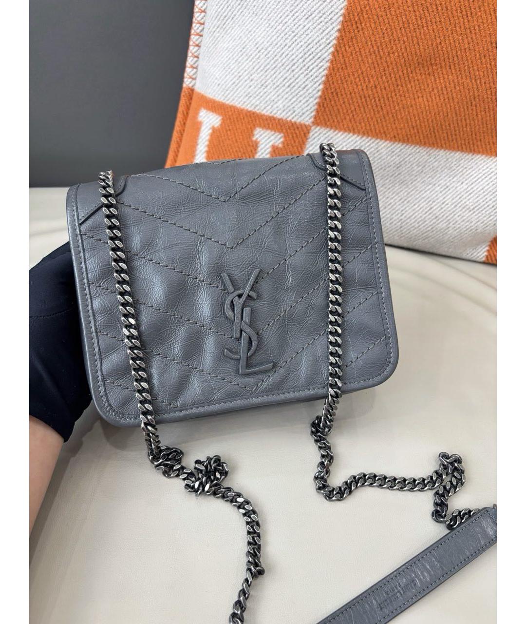 SAINT LAURENT Серая кожаная сумка через плечо, фото 2