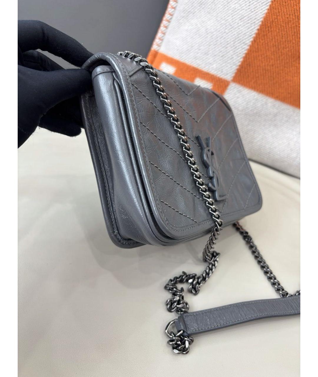 SAINT LAURENT Серая кожаная сумка через плечо, фото 3