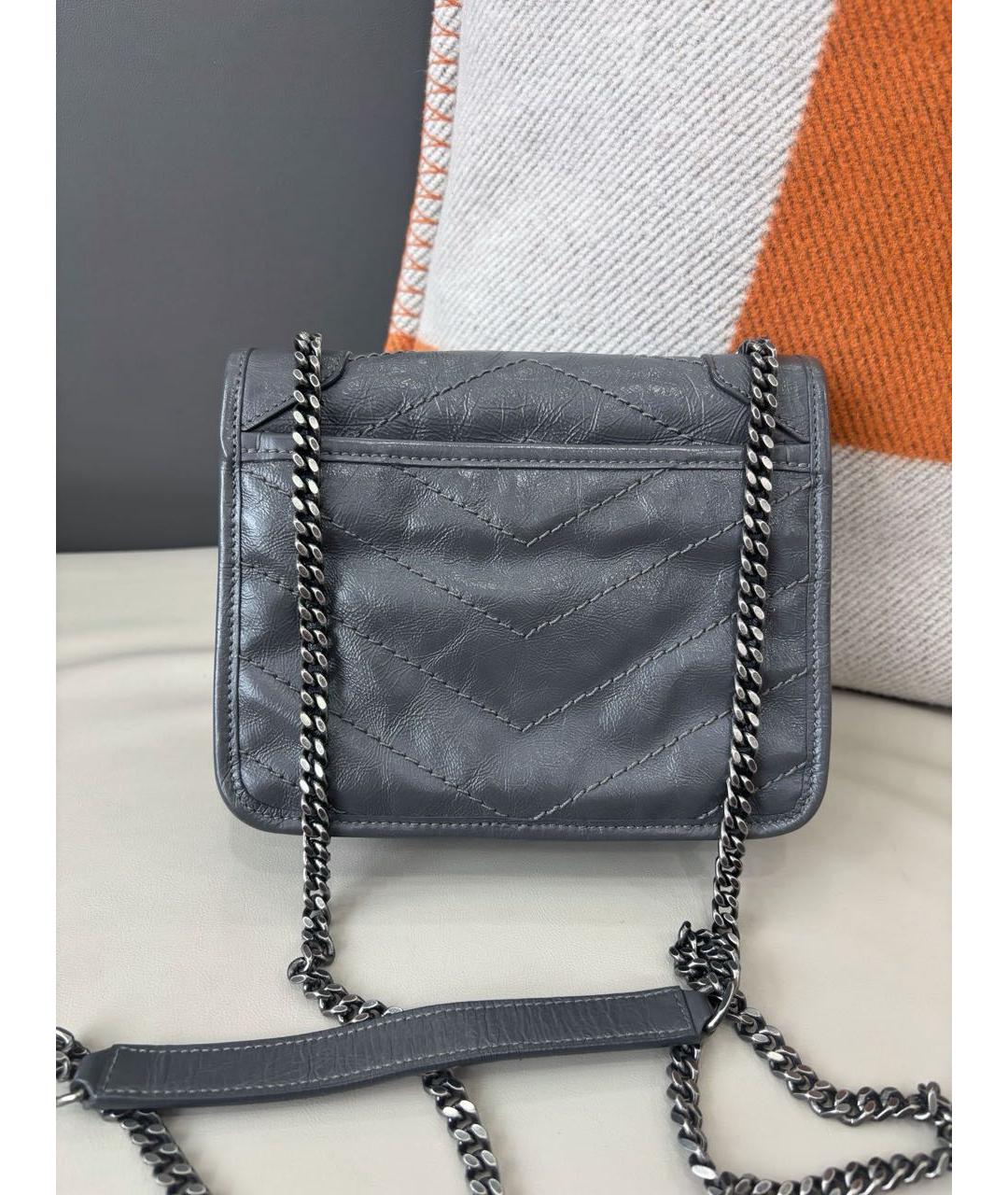 SAINT LAURENT Серая кожаная сумка через плечо, фото 4