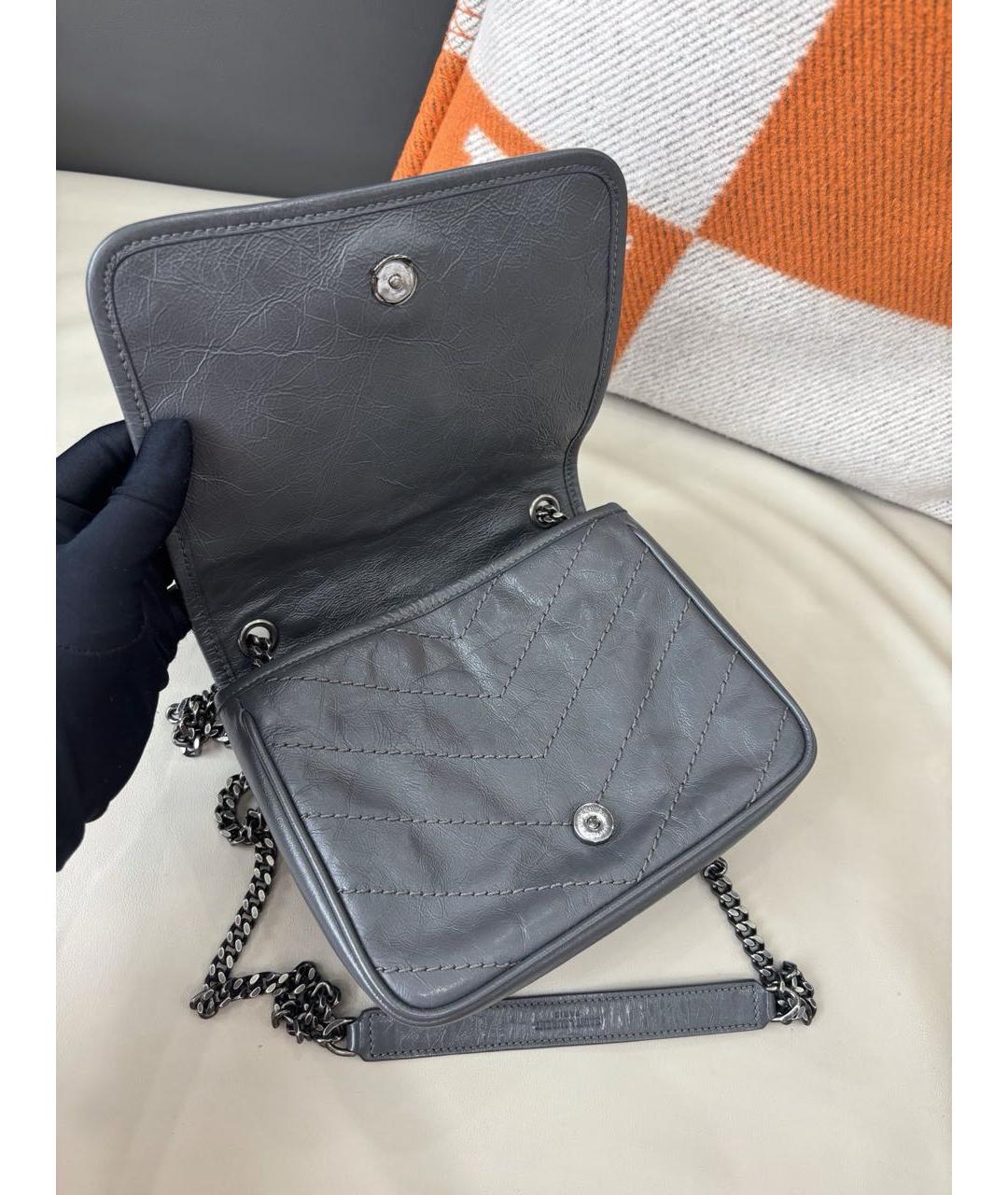 SAINT LAURENT Серая кожаная сумка через плечо, фото 7