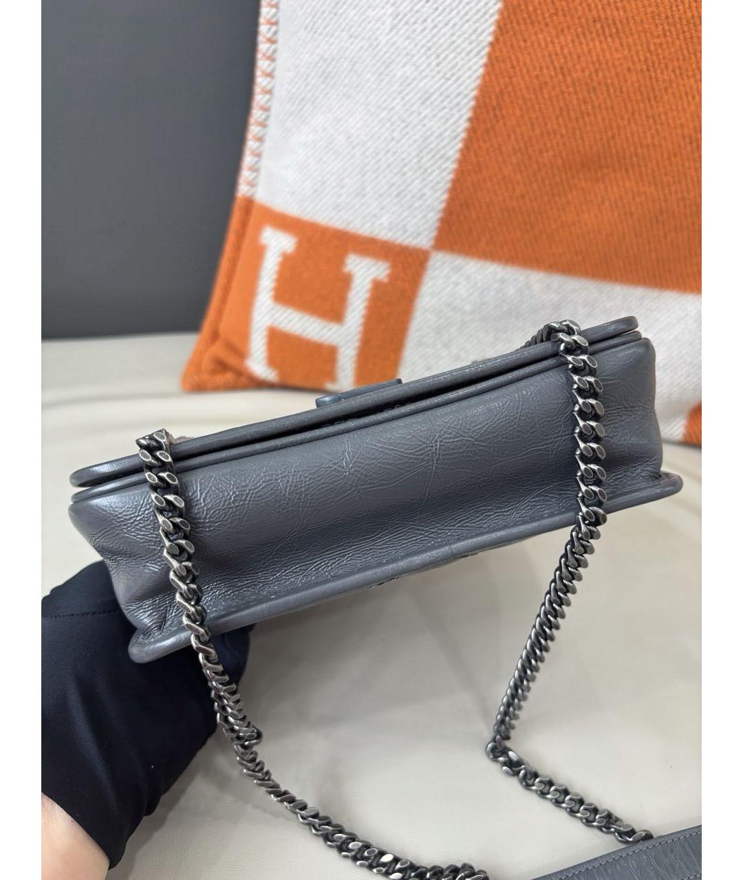 SAINT LAURENT Серая кожаная сумка через плечо, фото 5